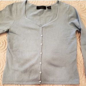 Silk cashmere long sleeve blue cardigan